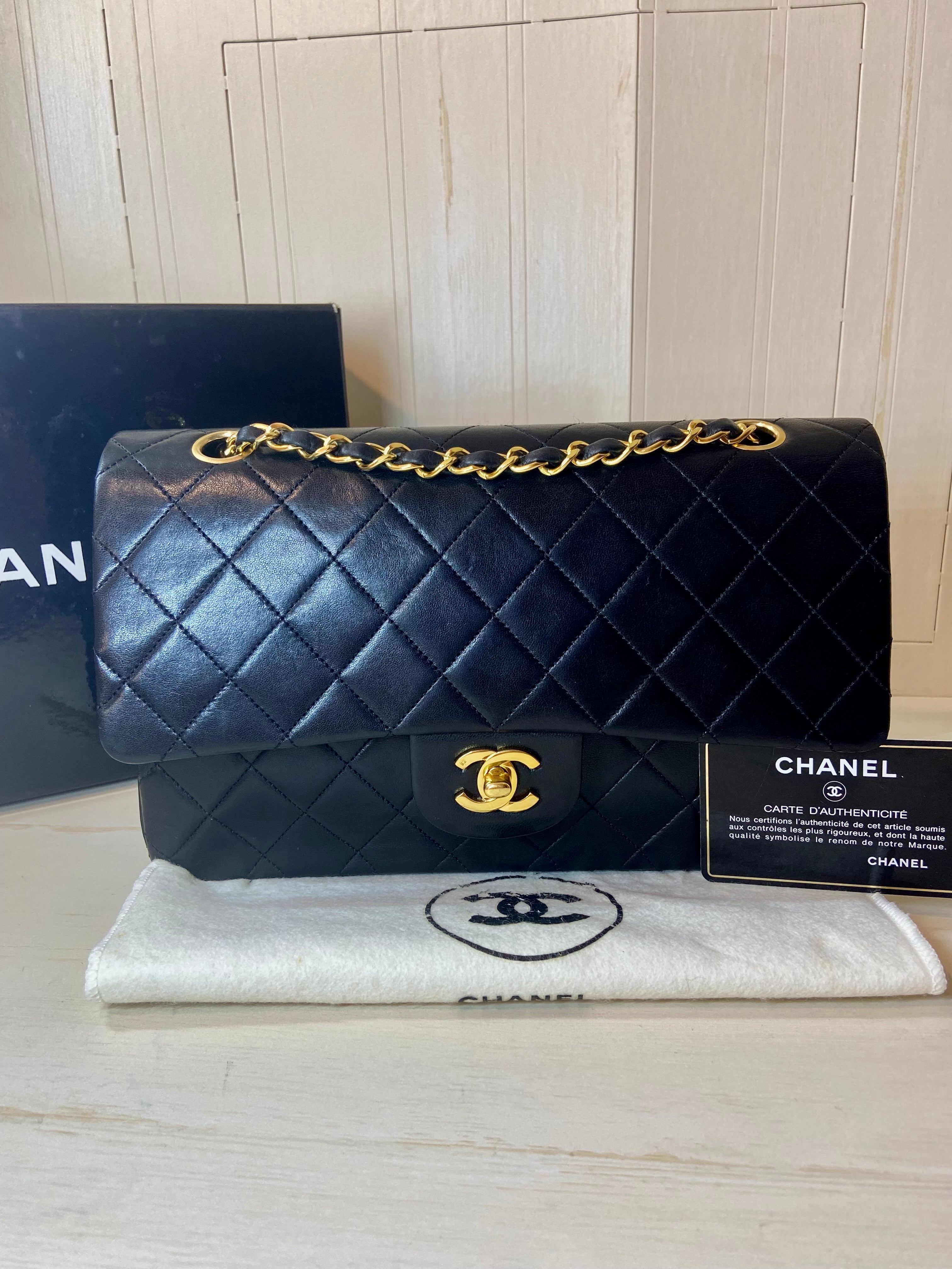 CHANEL Black Lambskin GHW Double Flap Bag