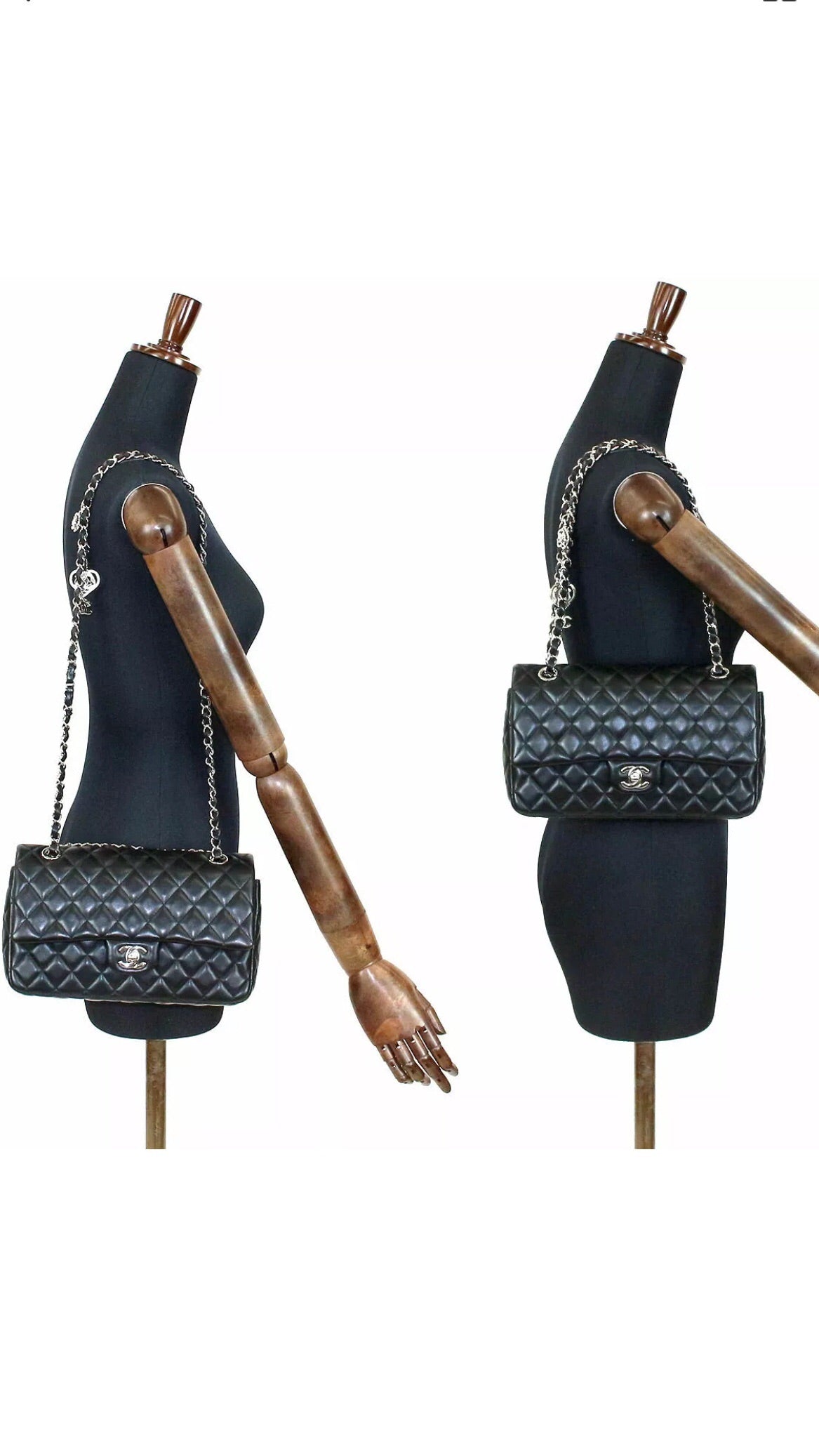 CHANEL CC Embellishments Double Flap Black Caviar Handbag