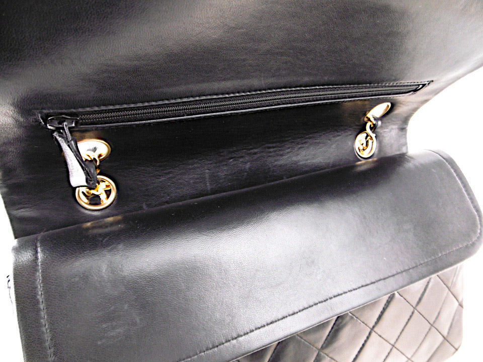 CHANEL Black Lambskin 25 Double Flap Handbag