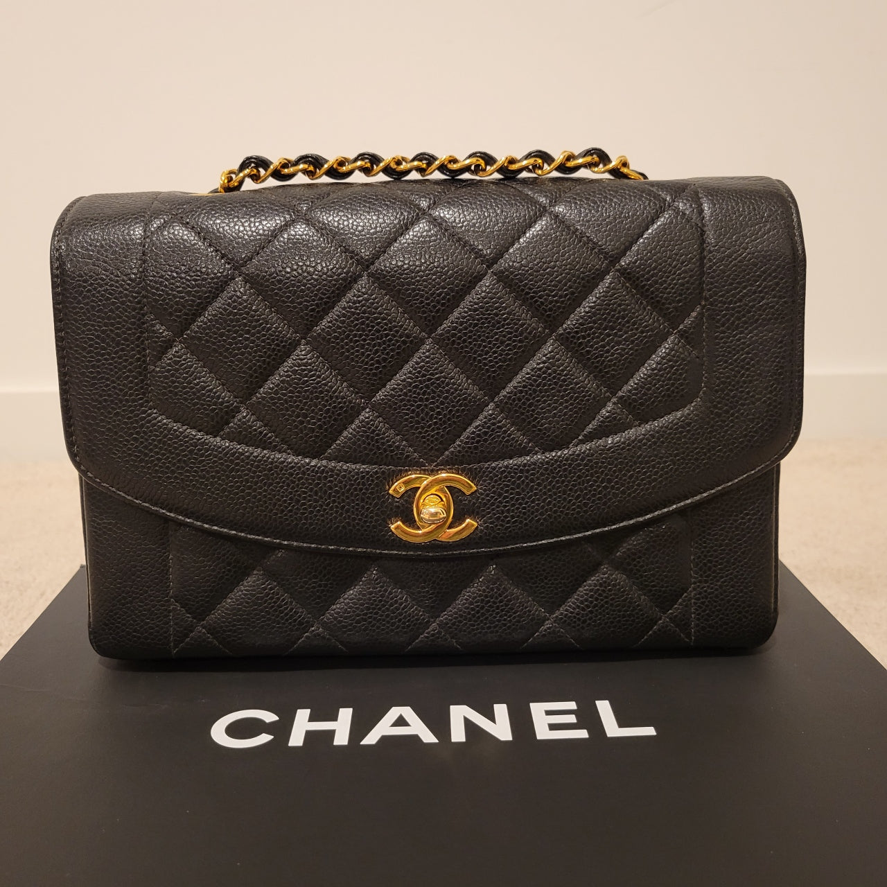 CHANEL Caviar Diana Classic Flap 24KT Gold Hardware Handbag