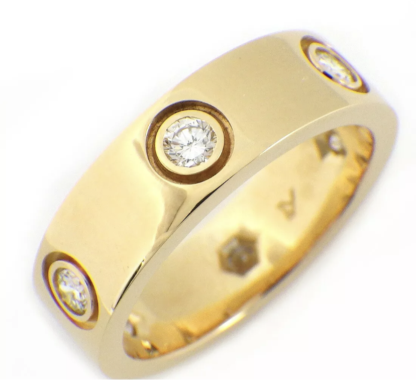 Cartier 6P Full Diamond 18KT Yellow Gold Love Ring #51/ US 5.5