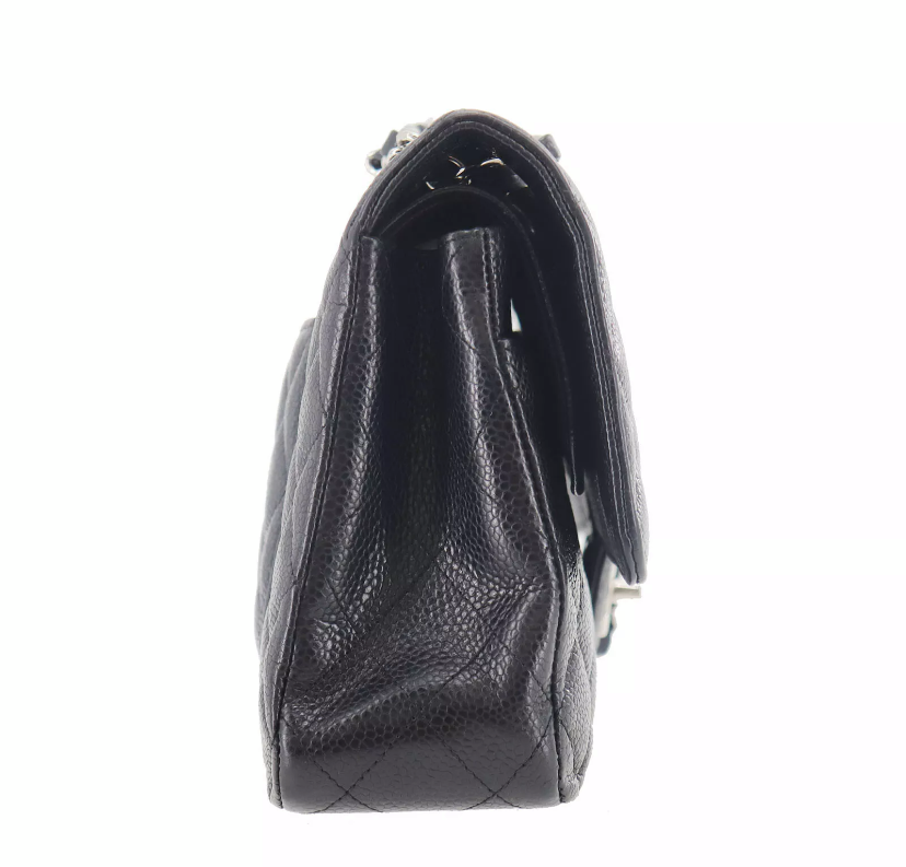 CHANEL Black Caviar Leather Silver Hardware 25 Double Flap Handbag