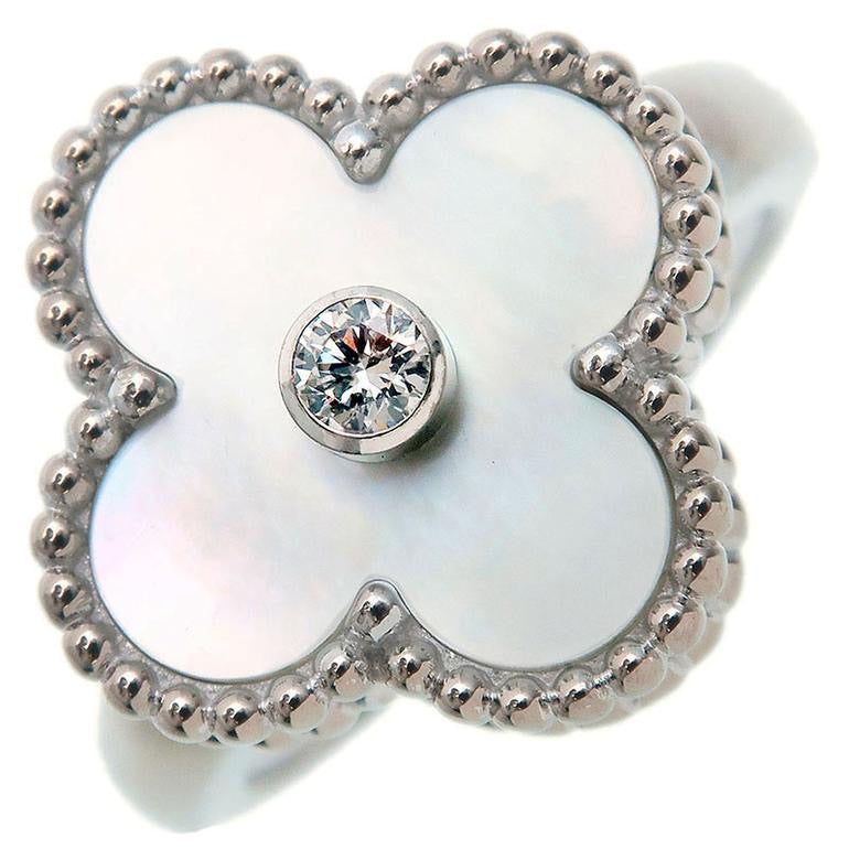 Van Cleef & Arpels Diamond Mother of Pearl Alhambra Ring Size 51/ US 5.5