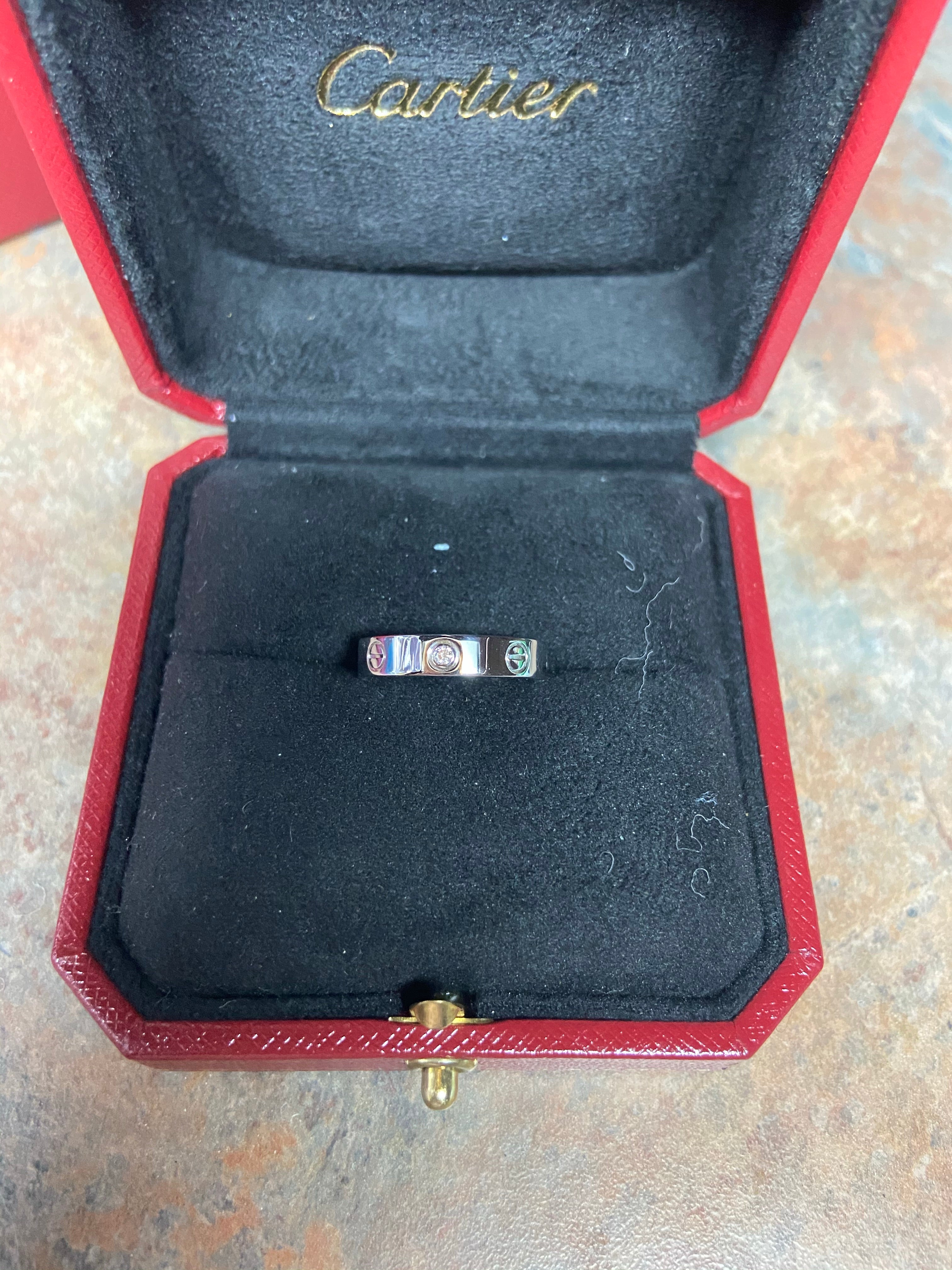 Cartier 1P Diamond 18KT White Gold Wedding/Mini Love Ring #52/ US 6