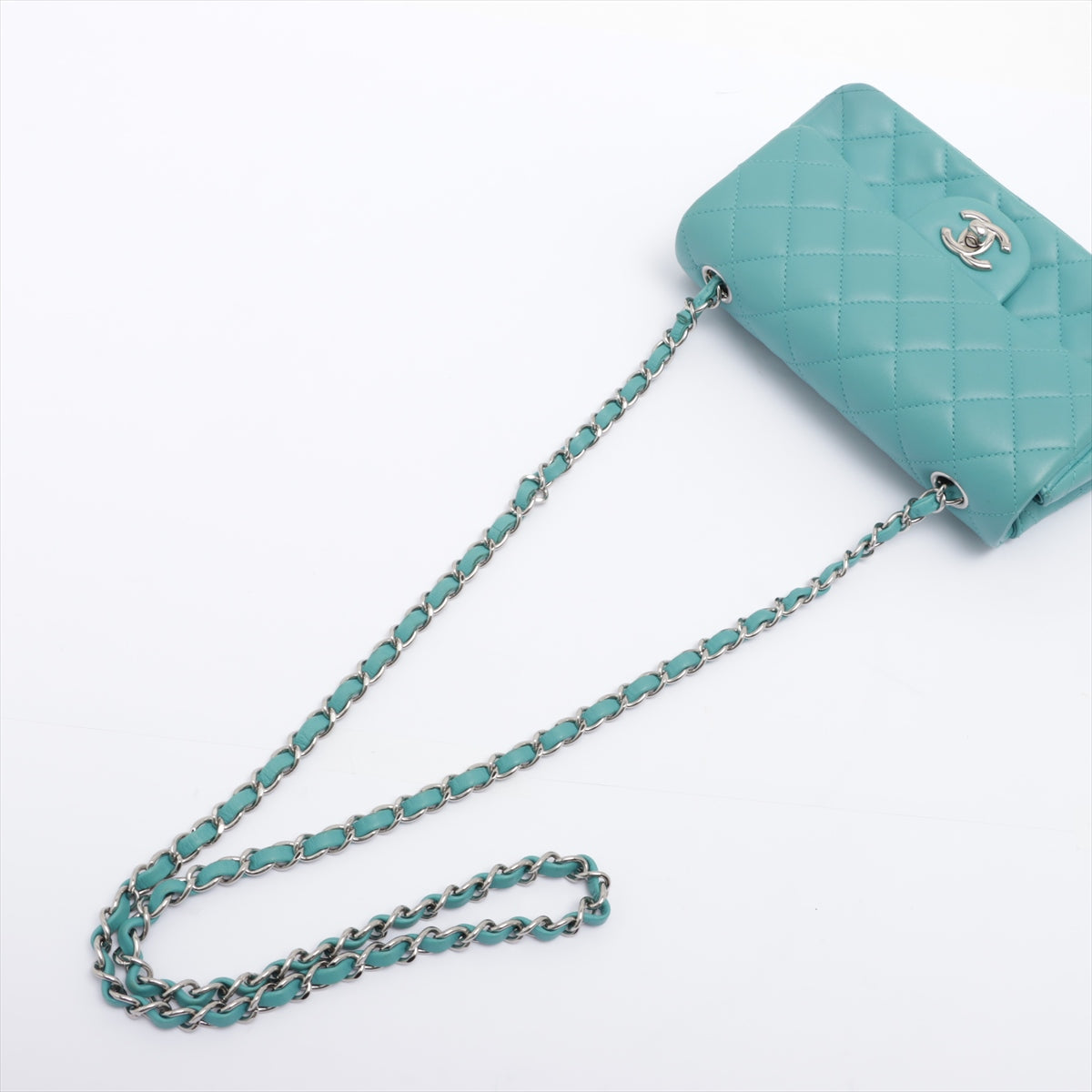 CHANEL Teal Blue Quilted Lambskin Leather Mini Bag