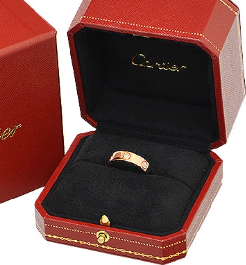 Cartier 6P Full Diamond 18KT Rose Gold Love Ring Size 5.75