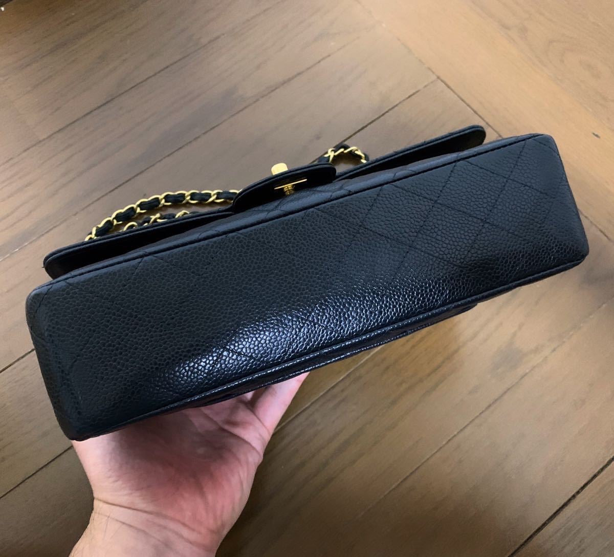 CHANEL Black Caviar Double Flap Gold Hardware Shoulder Bag
