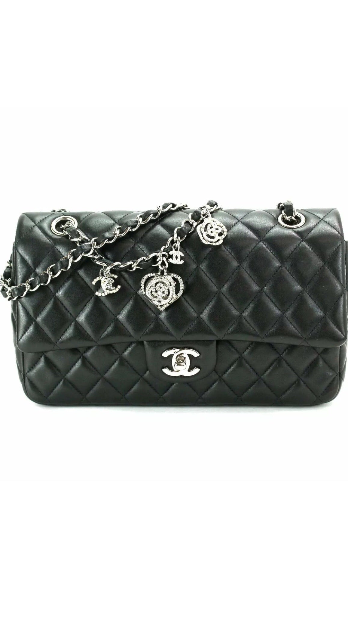 CHANEL CC Embellishments Double Flap Black Caviar Handbag
