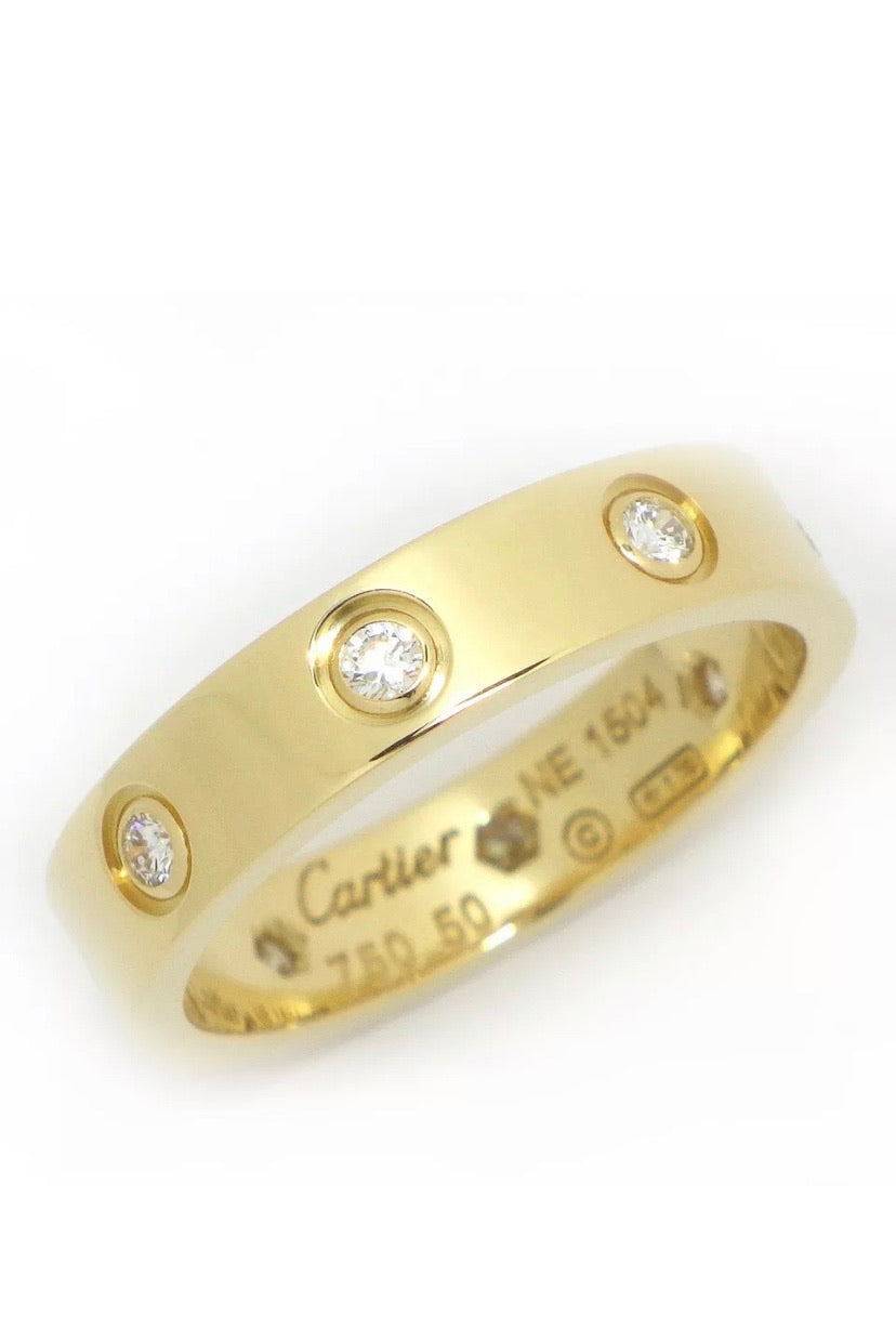 Cartier Mini 8P Diamond Love Ring 18KT Gold Sz 5.25