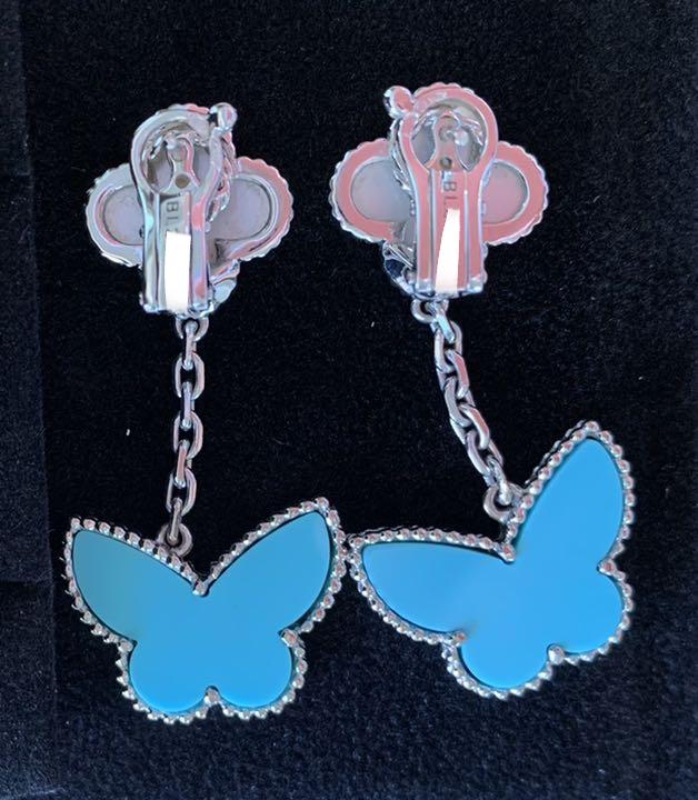 Van Cleef & Arpels Turquoise Lucky Alhambra 18KT White Gold Earrings