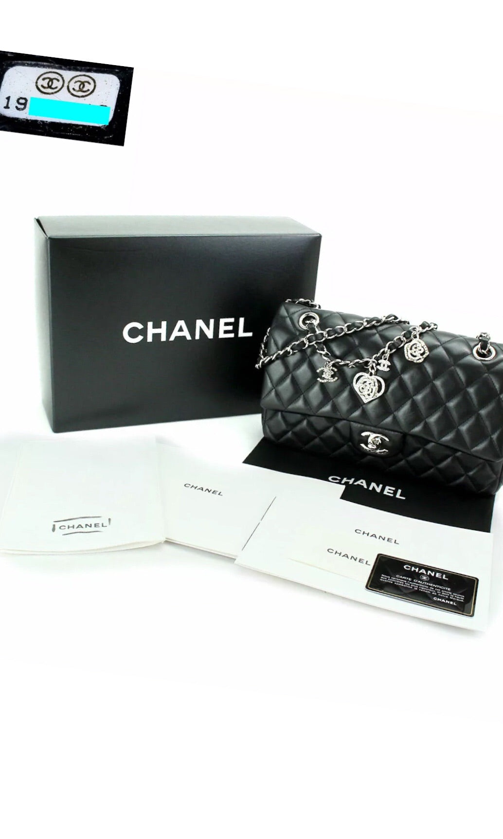 CHANEL CC Embellishments Double Flap Black Caviar Handbag