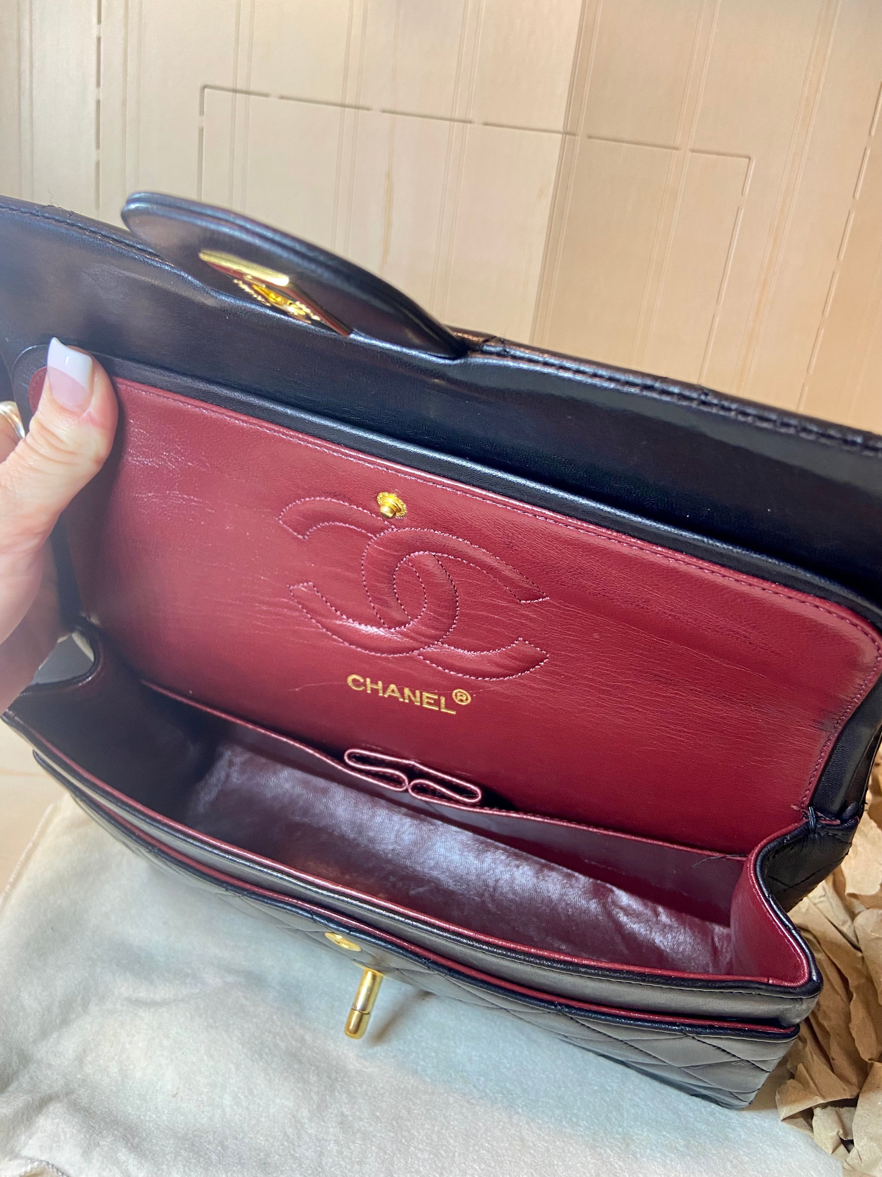 CHANEL Black Lambskin GHW Double Flap Bag