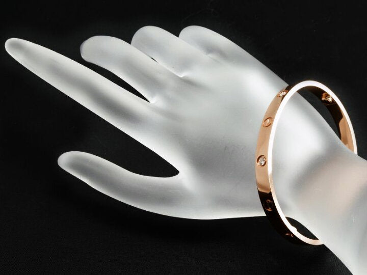 Cartier 4 Diamond Rose Gold Love Bracelet Size 17