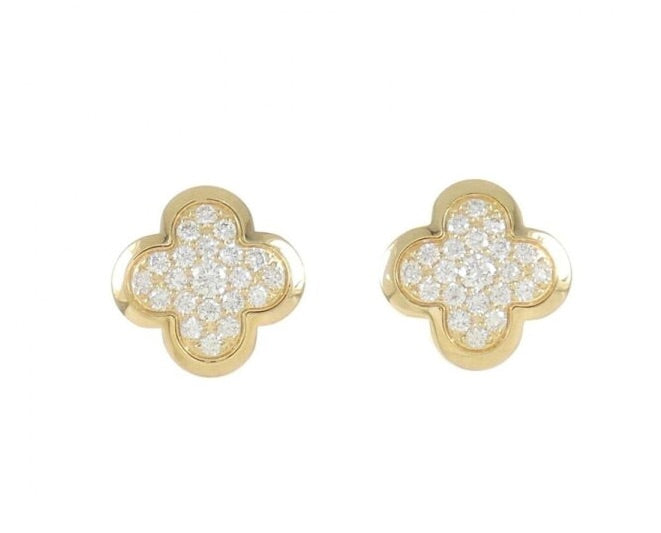 Van Cleef & Arpels Diamond-Paved Pure Alhambra Yellow Gold Ear Studs