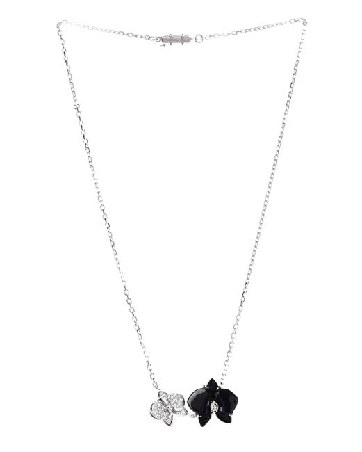 Cartier Caresse D’Orchidees Diamond & Black Onyx Flower Necklace / Pendant