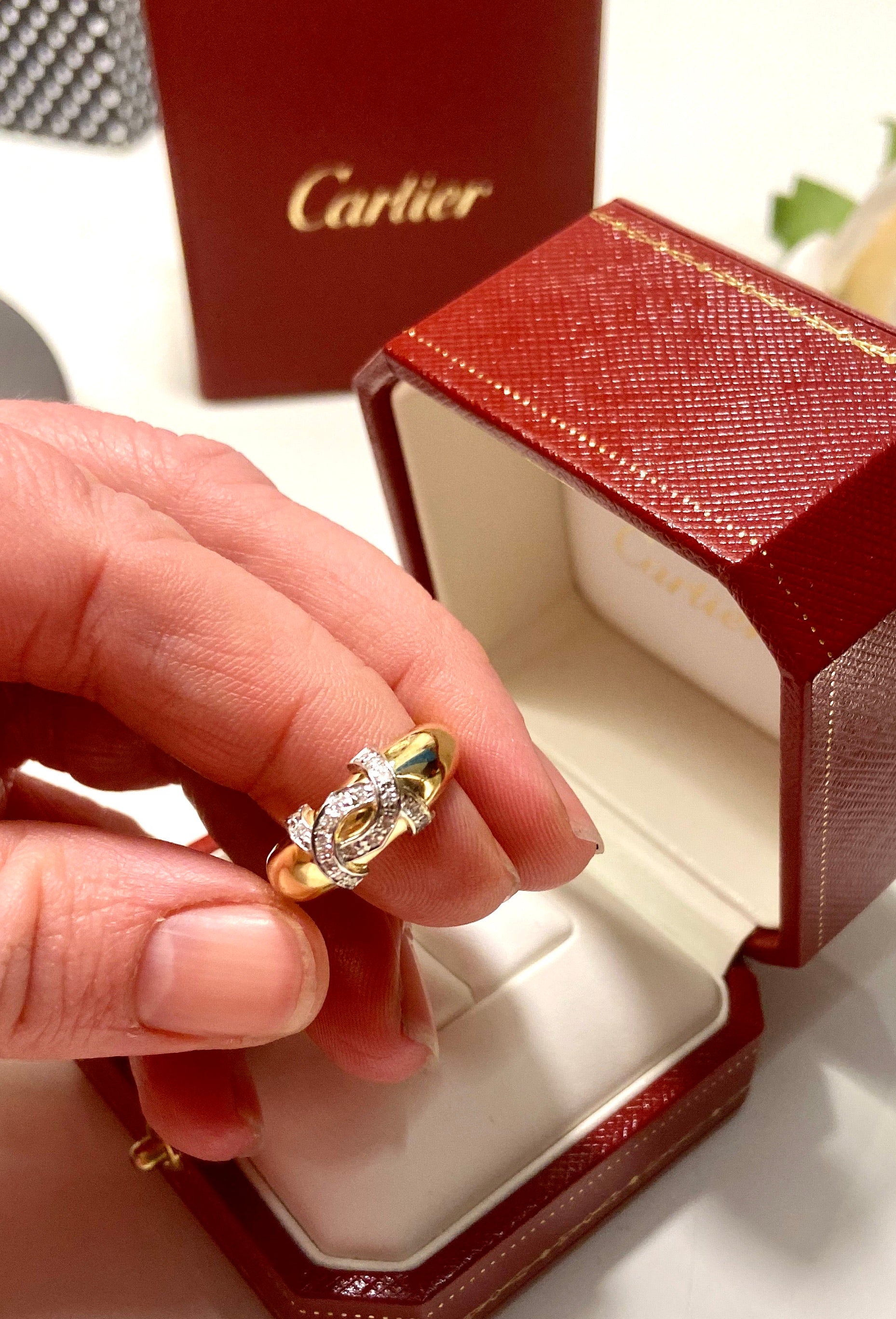 Vintage RARE Cartier 2C de Cartier Logo 18KT Ring Sz 6