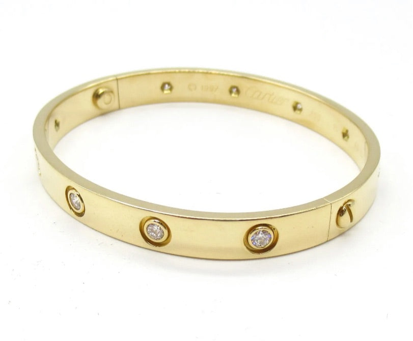 Cartier 10 Diamond 18KT Yellow Gold Love Bracelet Size 16, w/ Certificate