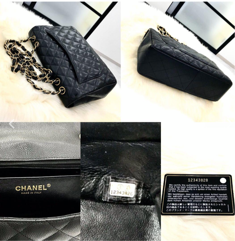 CHANEL Black Caviar Gold Hardware Jumbo Flap Bag