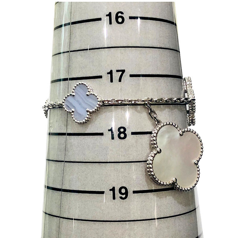 Van Cleef & Arpels Magic Alhambra Chalcedony Mother of Pearl 5-Motif 18KT White Gold Bracelet