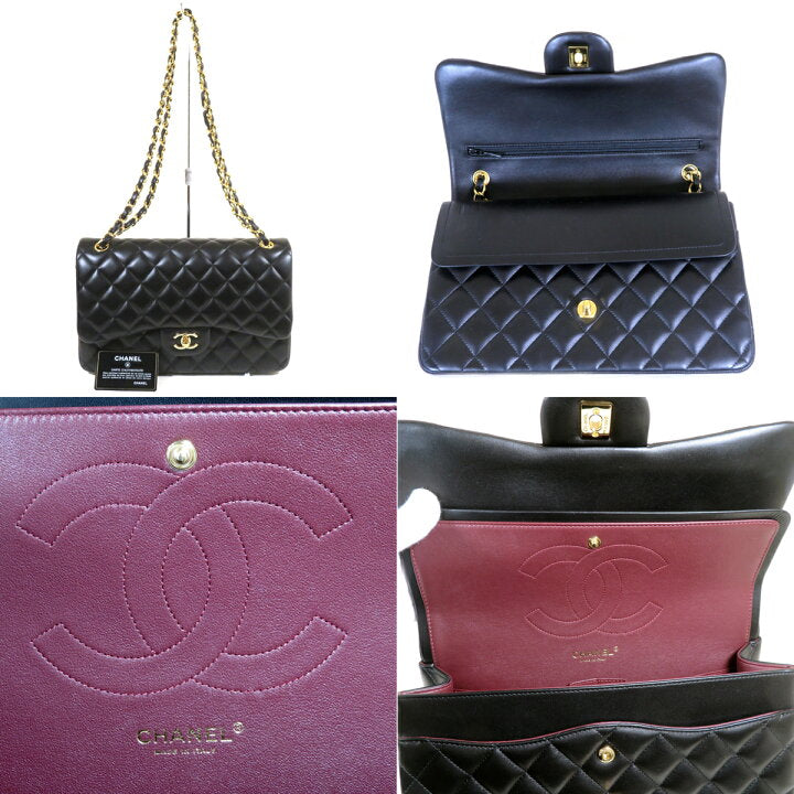 Vintage CHANEL Black Lambskin Gold Hardware Medium Double Flap Bag