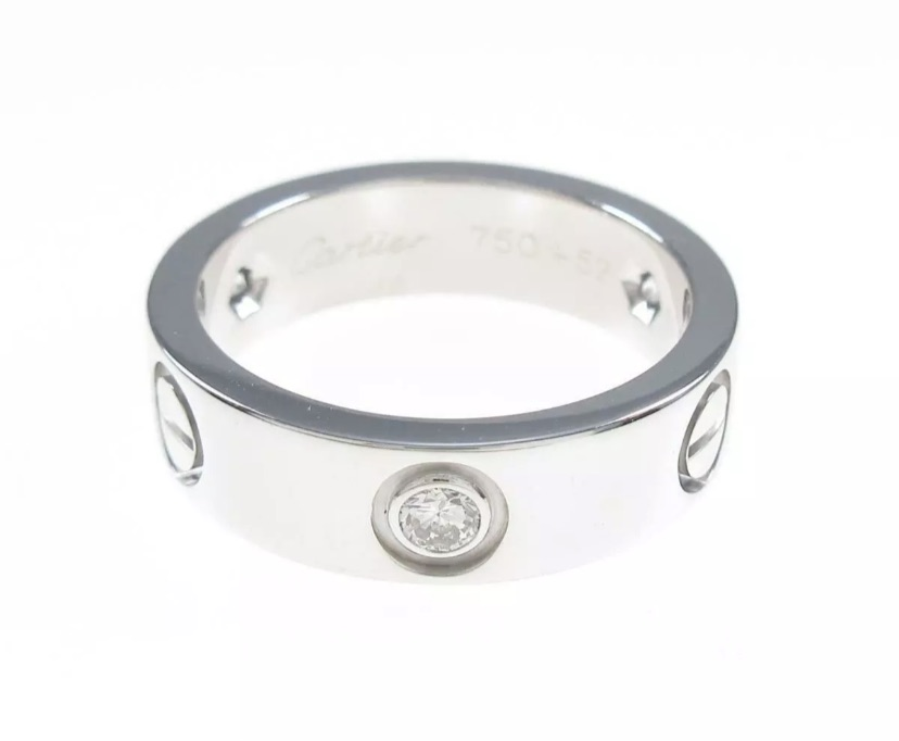 Cartier 3P Half Diamond 18KT White Gold Love Ring Size 6