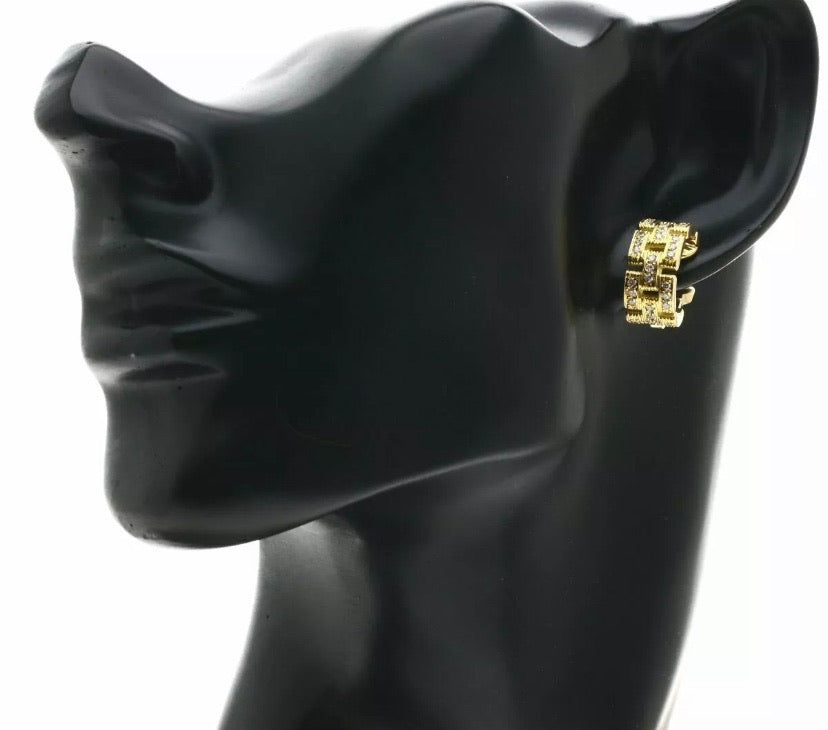 Cartier Maillon Panthere 3 Row Diamond 18KT Yellow Gold Earrings