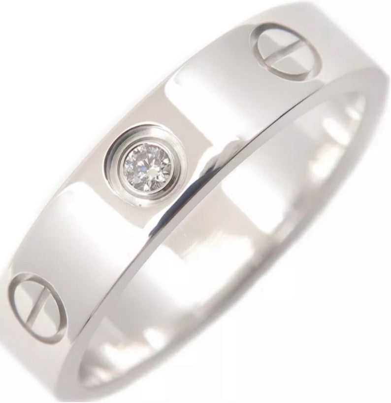 Cartier 1P Diamond Wedding 18KT White Gold Love Ring Size 54