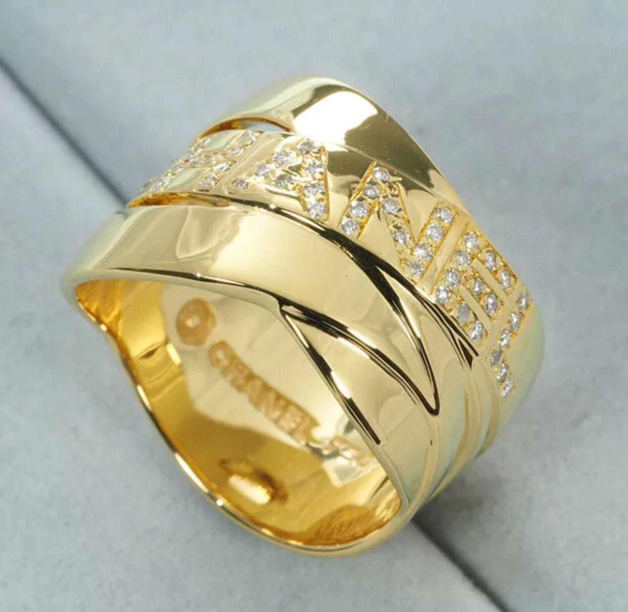 CHANEL 18KT Gold & Diamond Bullock Ring Sz 5.5
