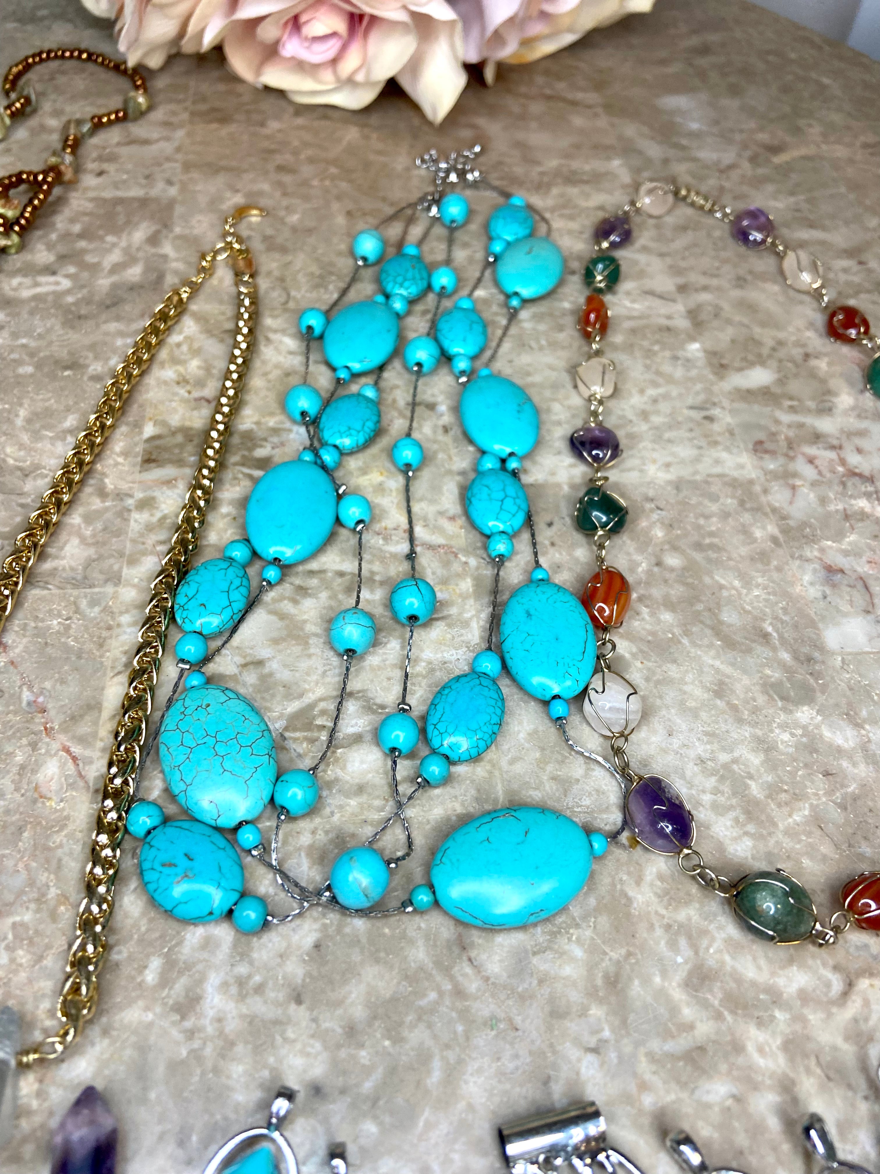 Bundle of Natural Stone Jewelry, Pendants, Turquoise, Amethyst, Druzy Reseller, Misc