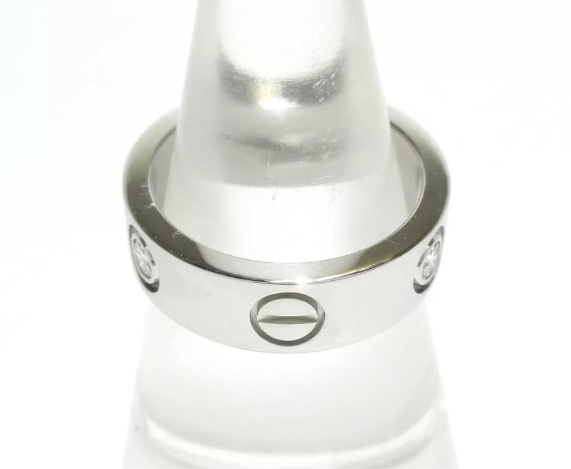 Cartier 3P Half Diamond 18KT White Gold Love Ring Size 5