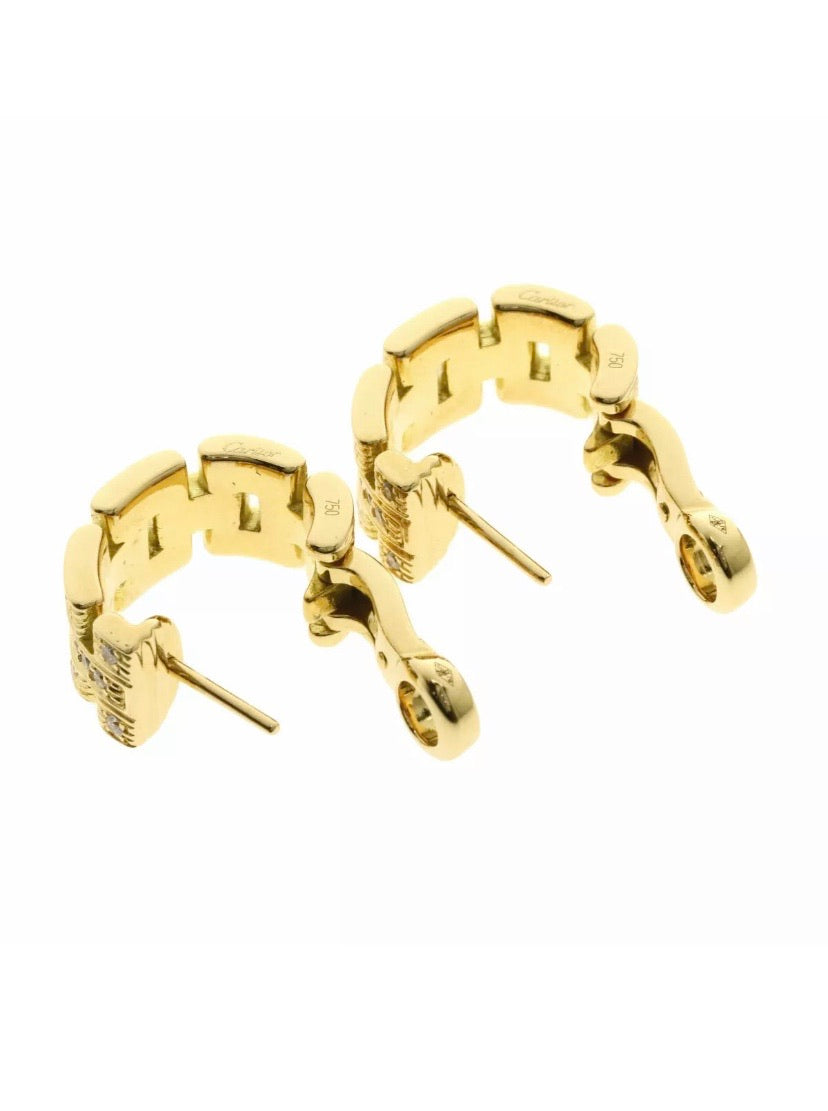 Cartier Maillon Panthere 3 Row Diamond 18KT Yellow Gold Earrings