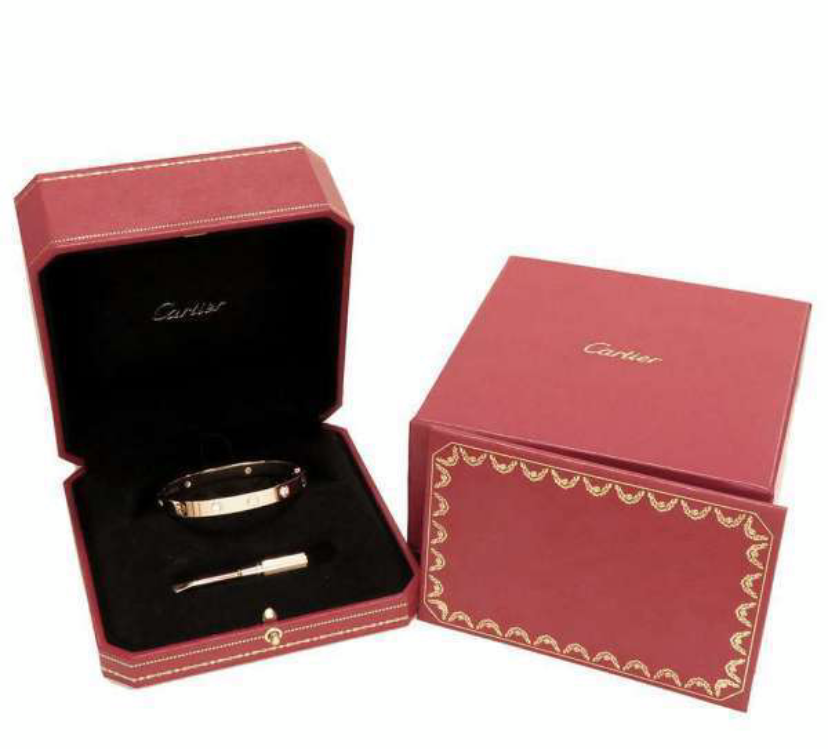 Cartier 4P Half Diamond 18KT Rose Gold Love Bracelet Size #16
