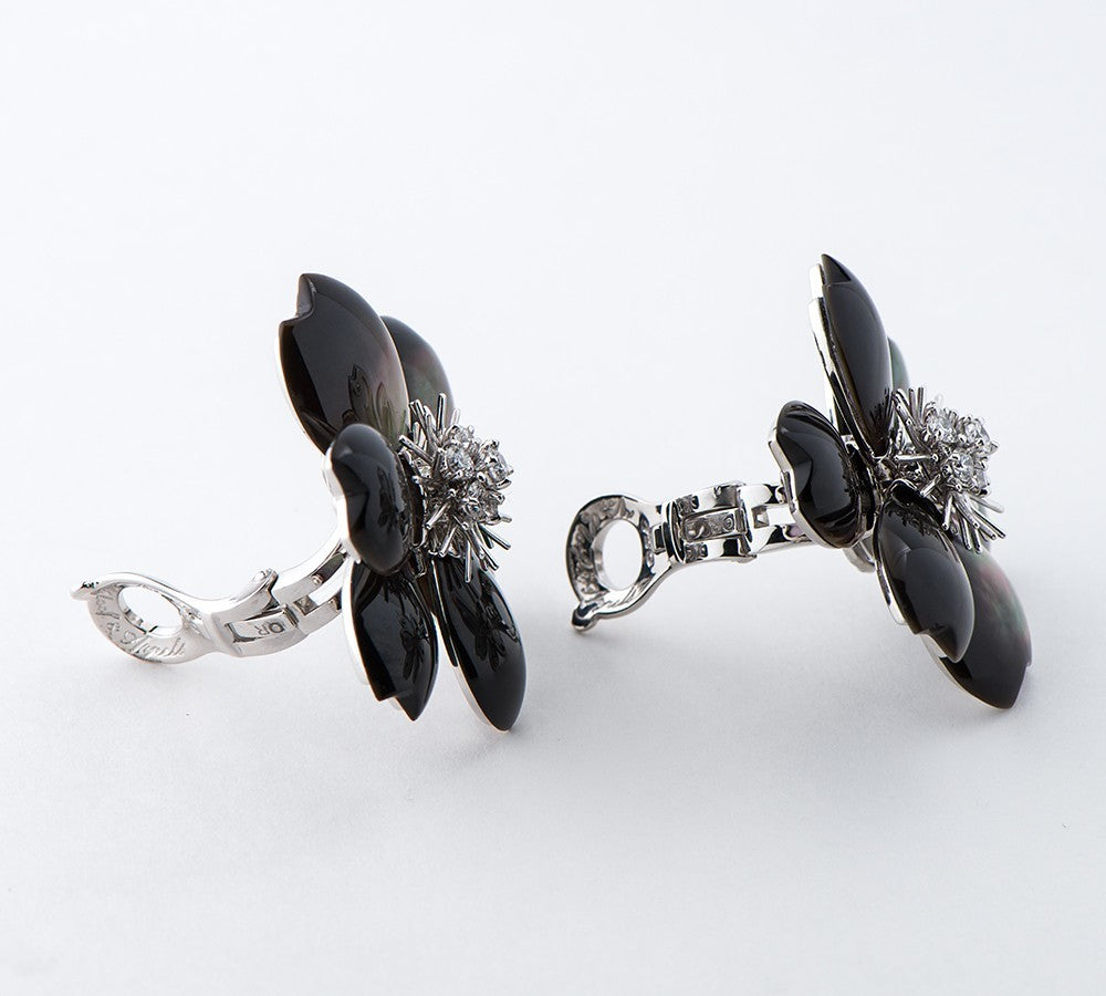 Van Cleef & Arpels Diamond & Mother of Pearl Rose de Noel Ear Clips