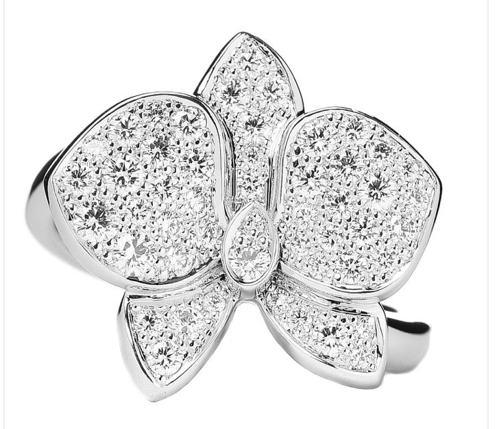 Cartier Diamond Large Caresse D’Orchidees Flower Ring Size 49/ 5