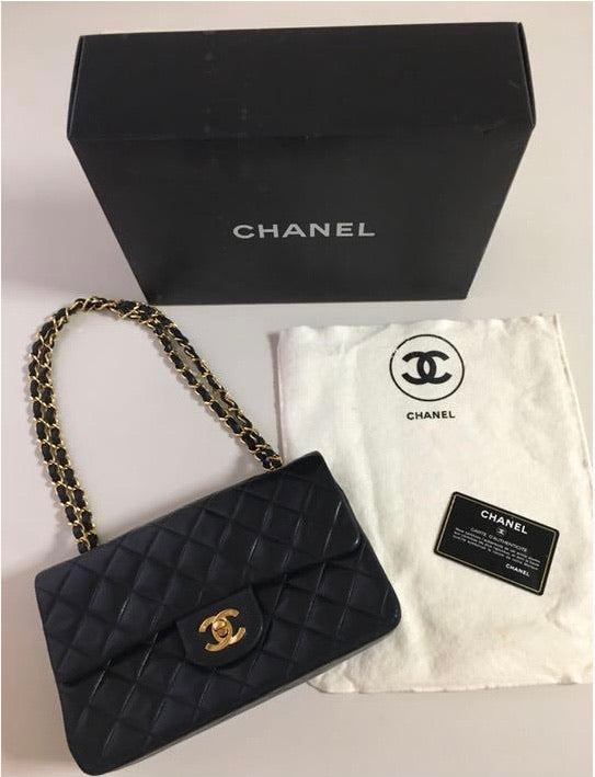 CHANEL Black Lambskin 24KT Gold Hardware 25 Quilted Leather Handbag / Crossbody