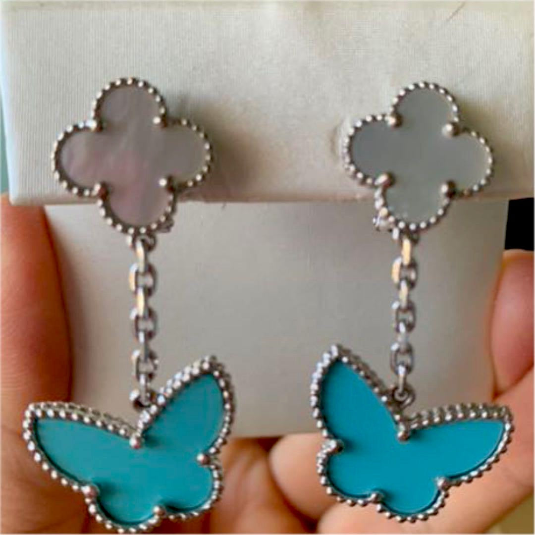 Van Cleef & Arpels Turquoise Lucky Alhambra 18KT White Gold Earrings