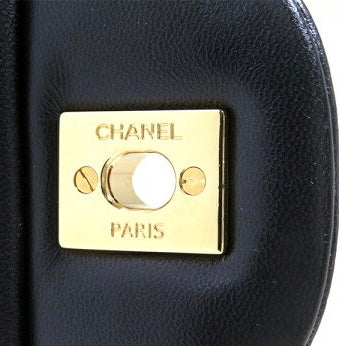 Vintage CHANEL Black Lambskin Gold Hardware Medium Double Flap Bag