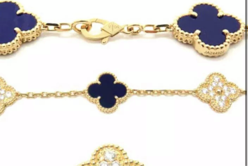 Van Cleef & Arpels Vintage Alhambra Diamond Sevres Porcelain 18KT Yellow Gold Bracelet