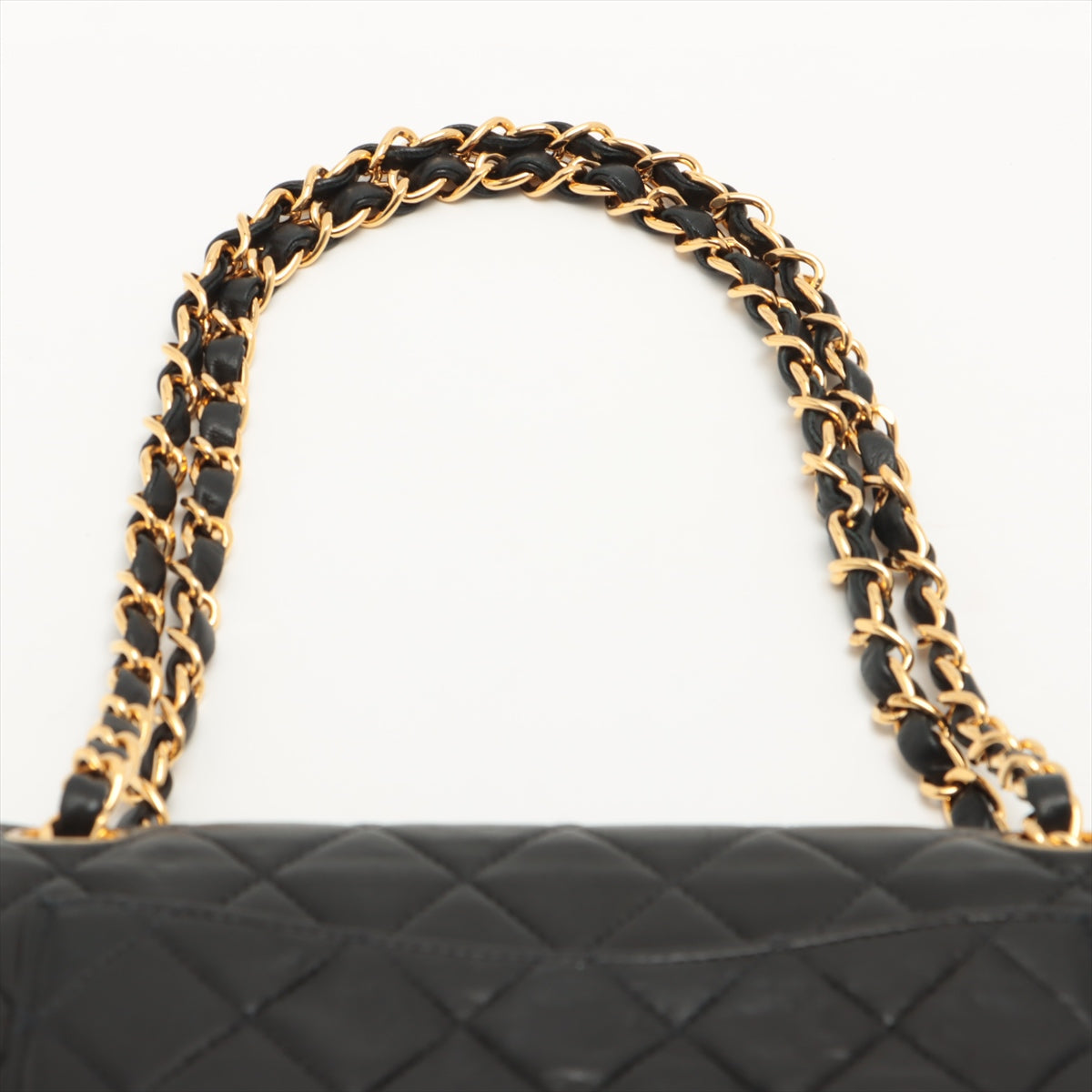 CHANEL Black Lambskin Leather 25cm Double Flap Bag w/ 24KT Gold Hardware