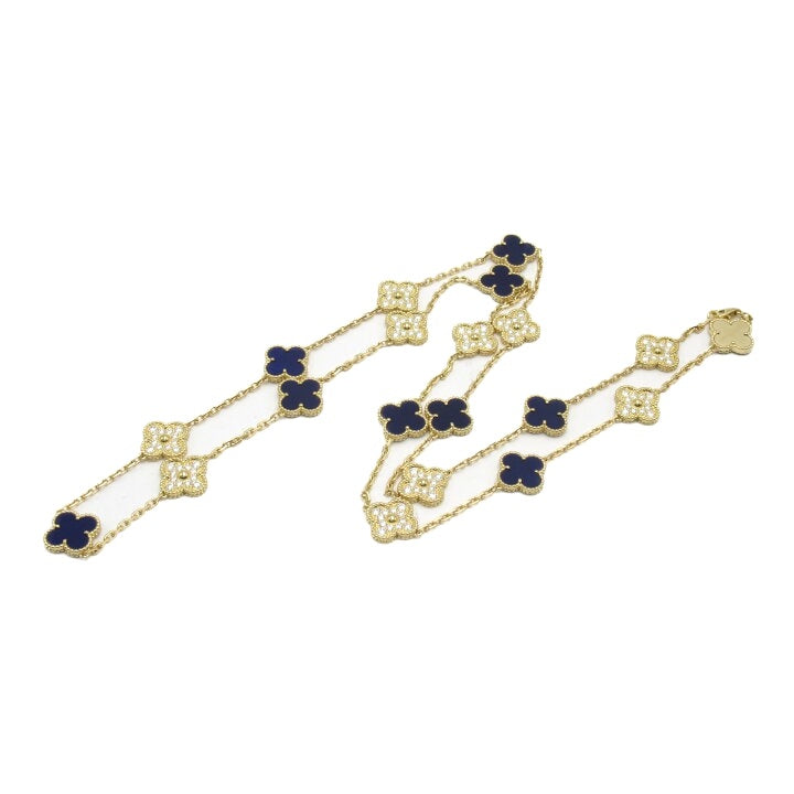Rare Van Cleef & Arpels Paris Vendome Vintage Alhambra Diamond Blue Porcelain Necklace