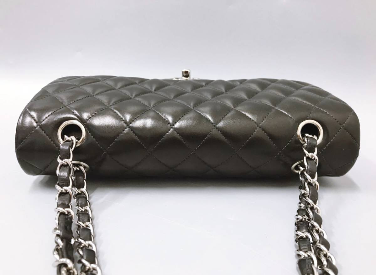 CHANEL CC Black Lambskin Double Flap Silver Hrdware Quilted Handbag