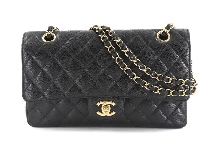 CHANEL Caviar Medium Gold Hardware Double Flap Bag