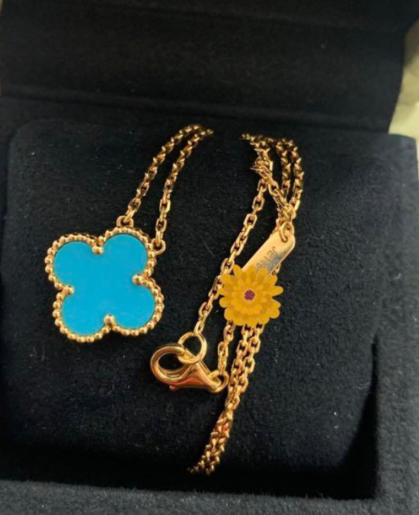 Van Cleef & Arpels Turquoise Vintage Alhambra 18KT Yellow Gold Necklace