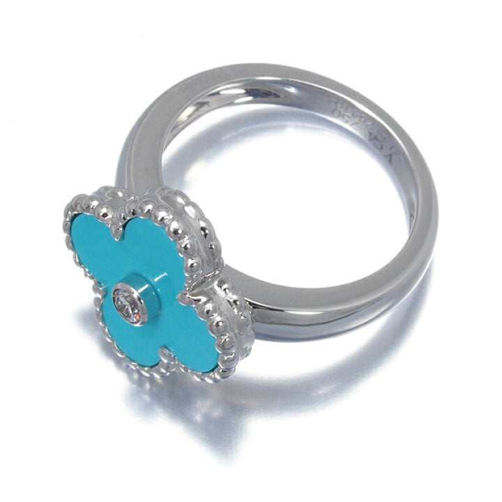 Van Cleef & Arpels VCA Diamond Turquoise Alhambra Ring Size 50/ 5