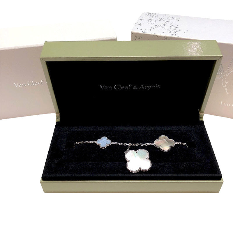 Van Cleef & Arpels Magic Alhambra Chalcedony Mother of Pearl 5-Motif 18KT White Gold Bracelet