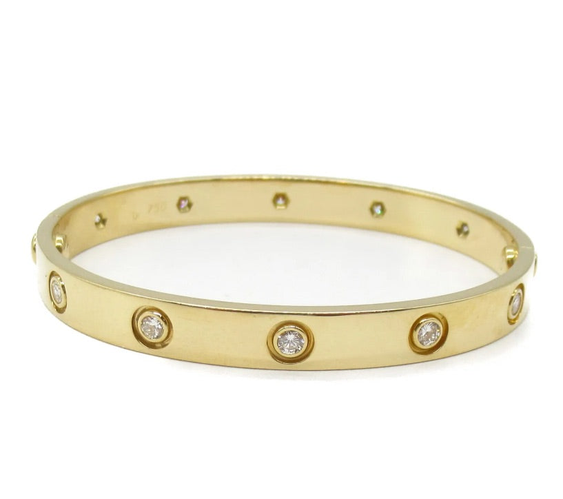 Cartier 10 Diamond 18KT Yellow Gold Love Bracelet Size 16, w/ Certificate