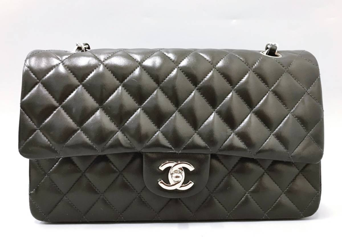 CHANEL CC Black Lambskin Double Flap Silver Hrdware Quilted Handbag