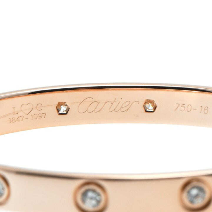 Cartier 10P Full Diamond 18KT Rose Gold Love Bracelet Size 16
