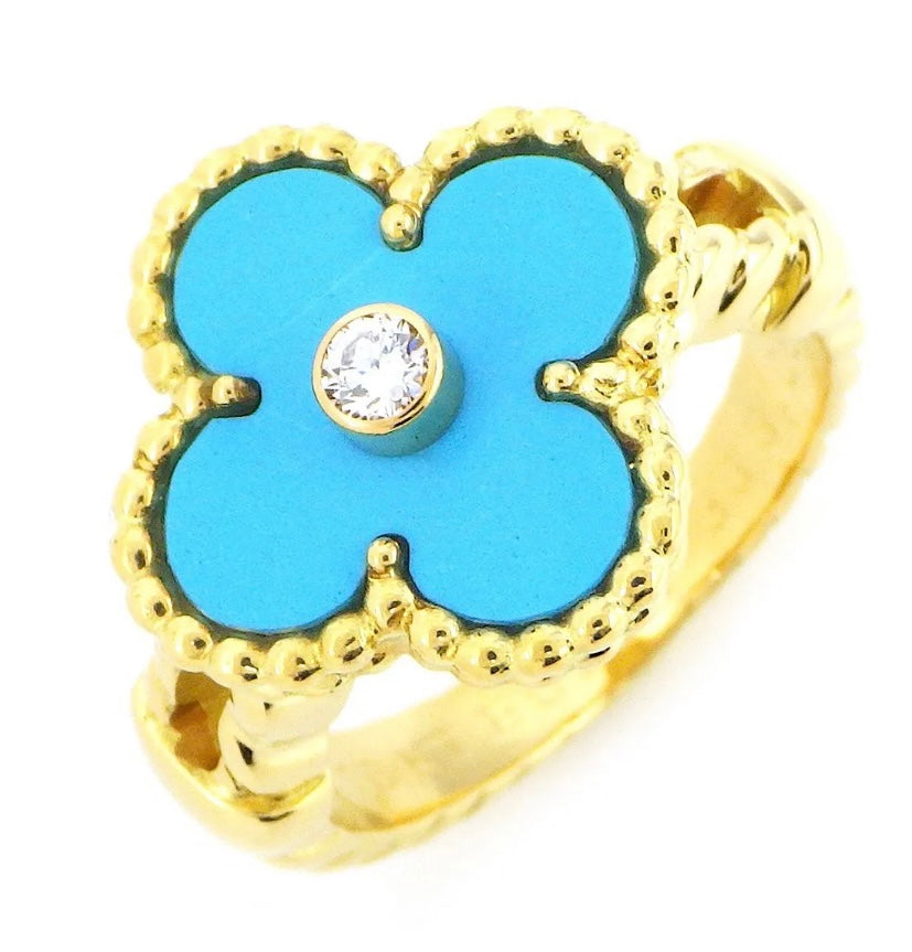 Van Cleef & Arpels Turquoise & Diamond Vintage Alhambra Ring