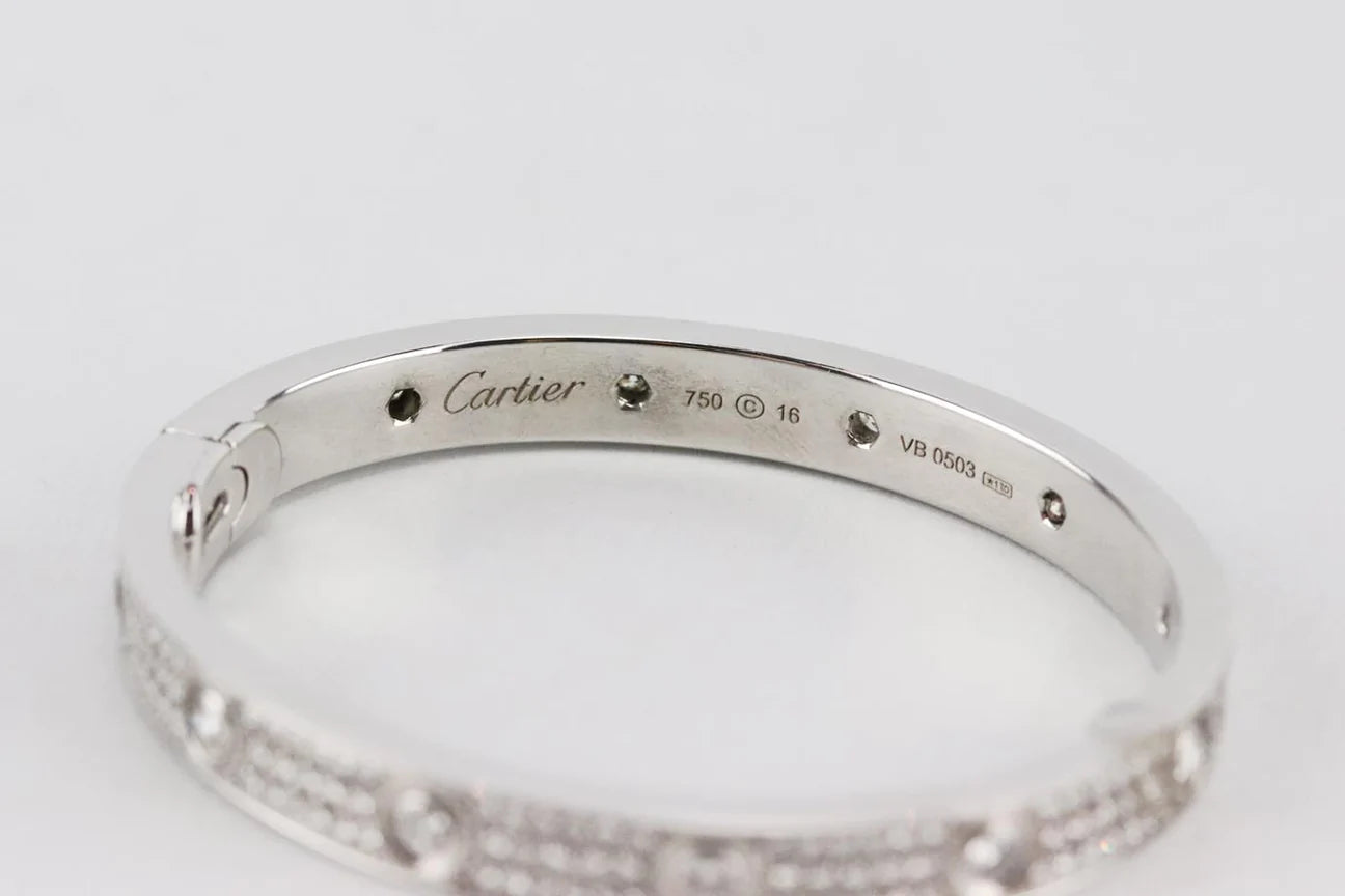 Cartier Full Diamond-Paved 18KT White Gold Love Bracelet, Size 16